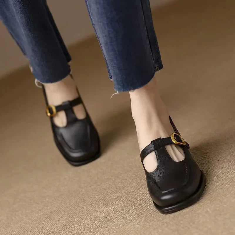 Buty Damskie Mary Jane z Paskiem T-Strap i Kwadratowymi Noskami | Niski Obcas dla Wygody i Stylu 8