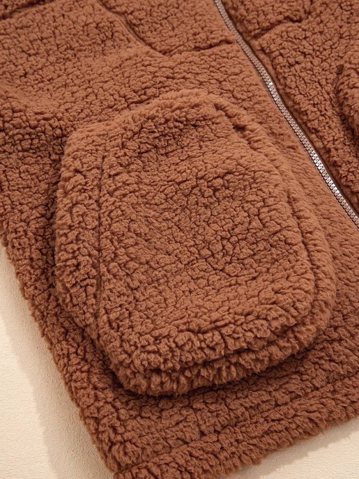 Kurtka Teddy Damska z Kapturem Oversize Brązowa