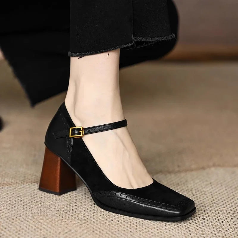 Czółenka Damskie | Czarne Czółenka na Słupku z Paskiem na Kostkę | Elegancki Styl Retro dla Komfortu i Pewności Siebie 8