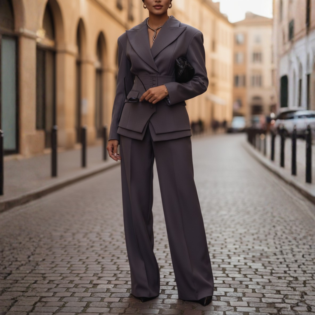 Damski Elegancki Wysoki Stan Komplet Spodni i Marynarki