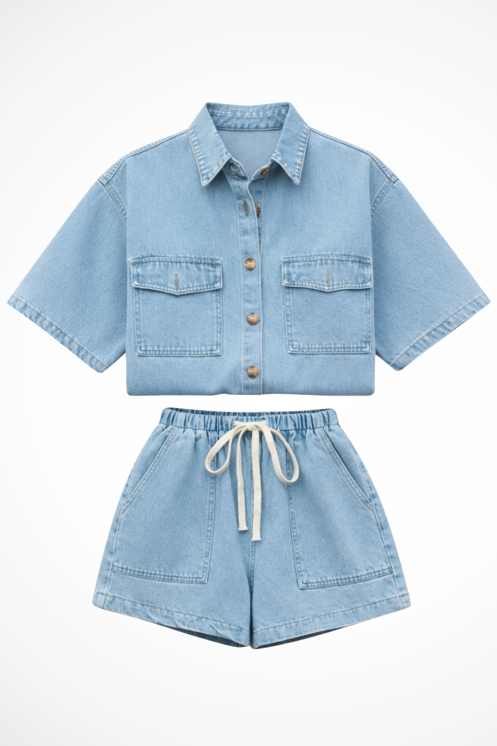 Olivia | Casual Denim Set with Shirt and Shorts 4