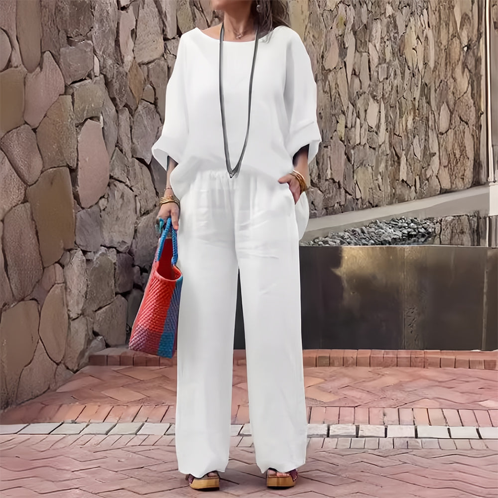 Stylowy Zestaw Damski | Dwuczęściowy Zestaw Dresowy z Bawełny i Lnu | Wygodny i Elegancki na Lato