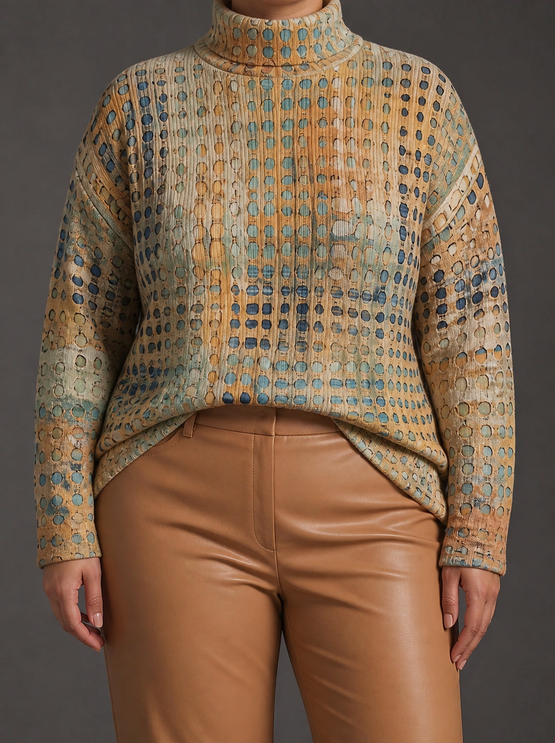 Sweter Golf Damski Oversize w Drobne Kropki