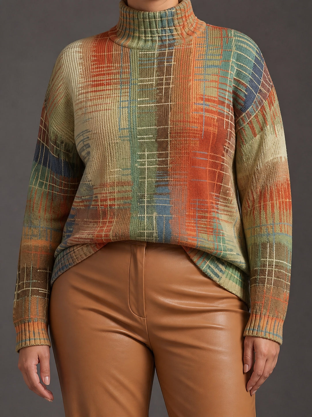 Sweter Golf Damski Oversize w Malowane Paski