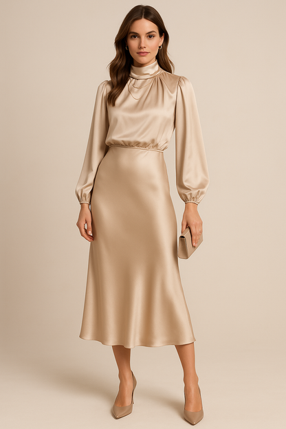 Seravelle | Elegancka Sukienka Midi z Golfem na Wesele i Przyjęcia
