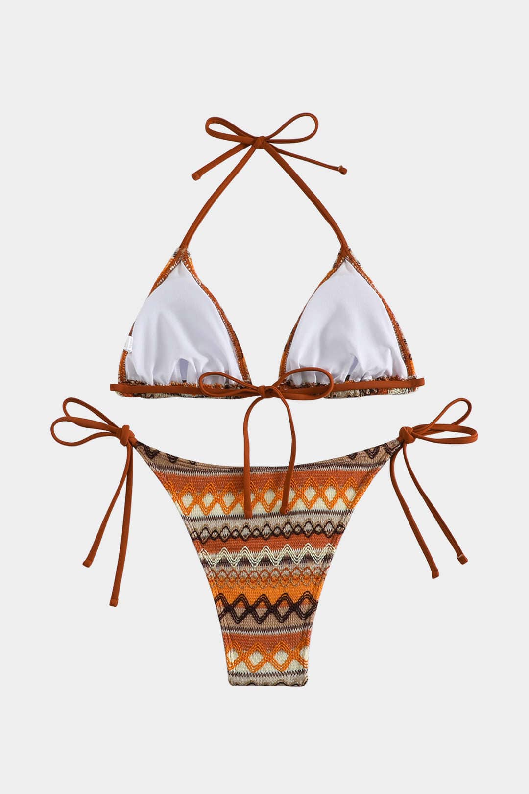 Lainie | Zestaw bikini w kształcie trójkąta z etnicznym wzorem i regulowanymi wiązaniami