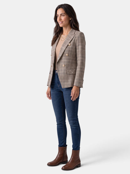 Marynarka Damska w Kratę Dwurzędowa Elegancka