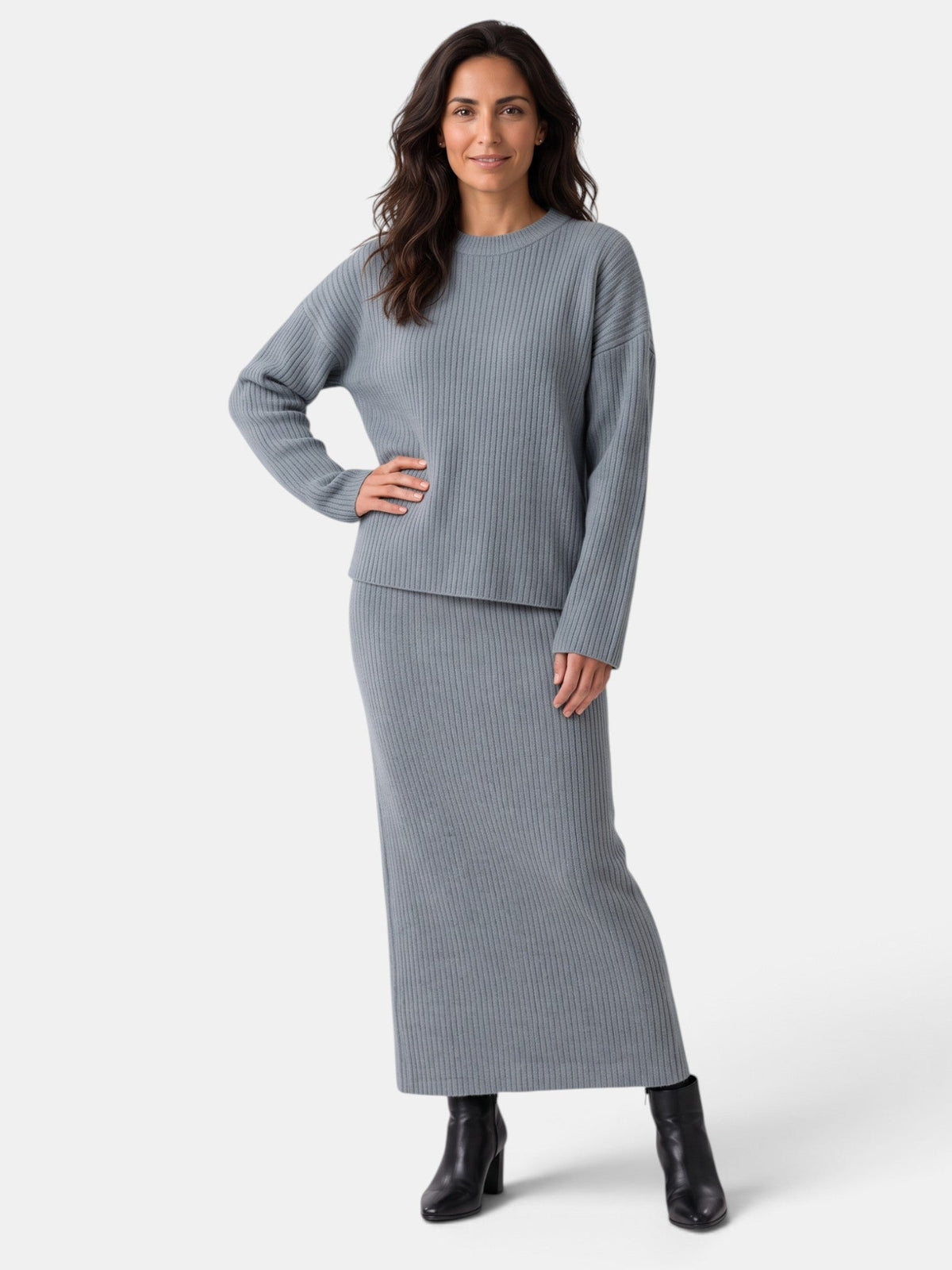 Komplet Damski Dzianinowy Sweter i Spódnica Maxi