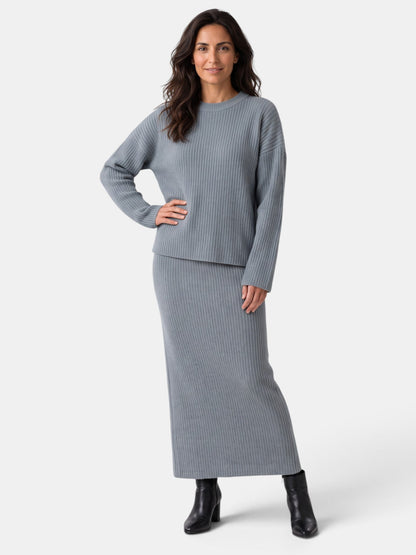 Komplet Damski Dzianinowy Sweter i Spódnica Maxi