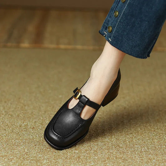 Buty Damskie Mary Jane z Paskiem T-Strap i Kwadratowymi Noskami | Niski Obcas dla Wygody i Stylu 0