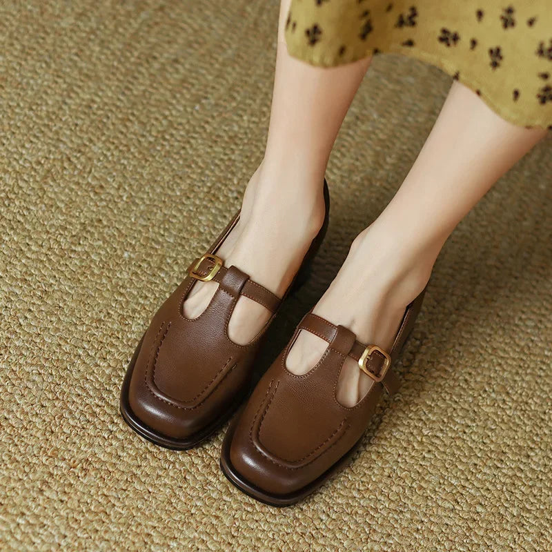 Buty Damskie Mary Jane z Paskiem T-Strap i Kwadratowymi Noskami | Niski Obcas dla Wygody i Stylu 1