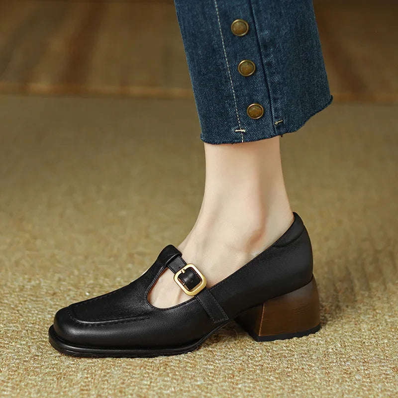 Buty Damskie Mary Jane z Paskiem T-Strap i Kwadratowymi Noskami | Niski Obcas dla Wygody i Stylu 4