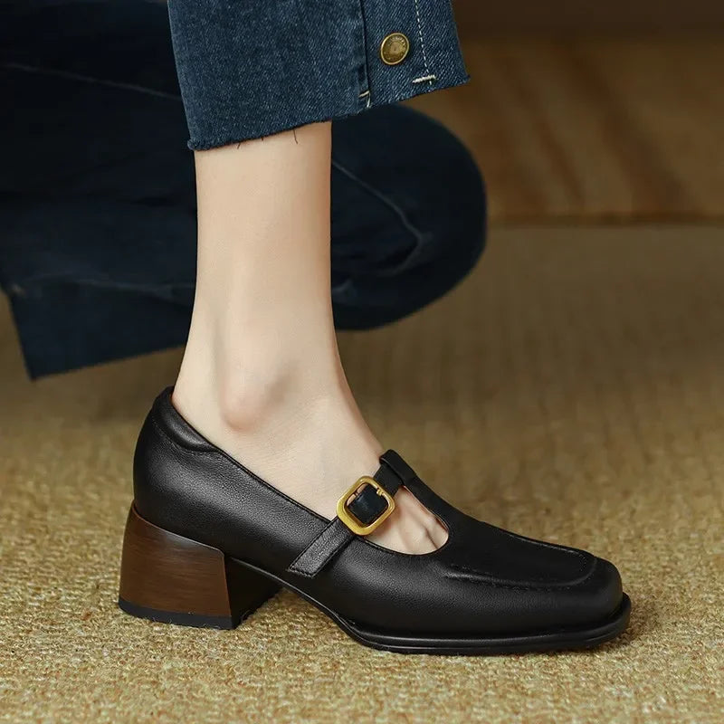 Buty Damskie Mary Jane z Paskiem T-Strap i Kwadratowymi Noskami | Niski Obcas dla Wygody i Stylu 5