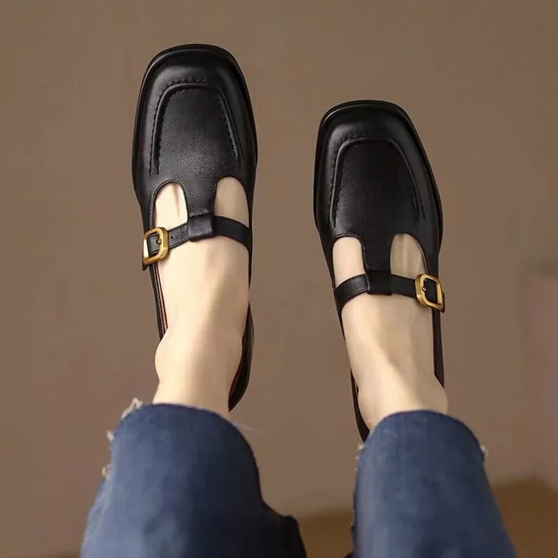 Buty Damskie Mary Jane z Paskiem T-Strap i Kwadratowymi Noskami | Niski Obcas dla Wygody i Stylu 6