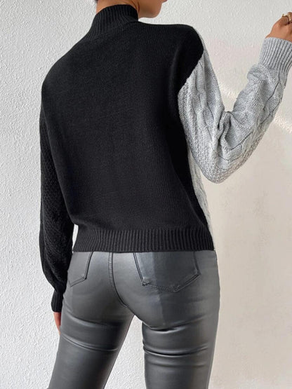 Sweter Damski w Warkocze Dwukolorowy z Półgolfem