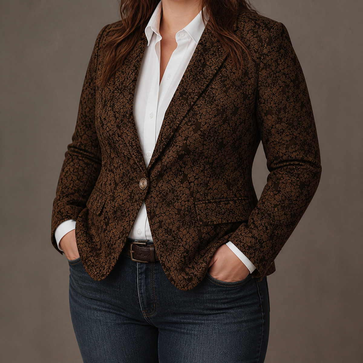 Marynarka Damska Taliowana Wzór Paisley Elegancka
