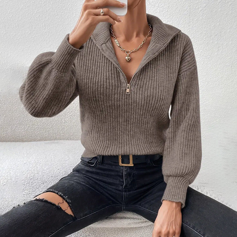 Sweter Half Zip Damski z Szerokim Kołnierzem