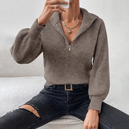Sweter Half Zip Damski z Szerokim Kołnierzem