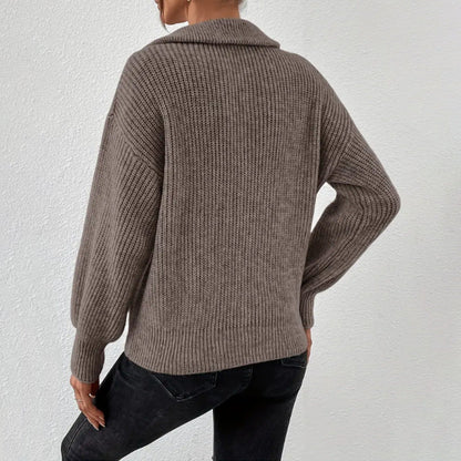 Sweter Half Zip Damski z Szerokim Kołnierzem