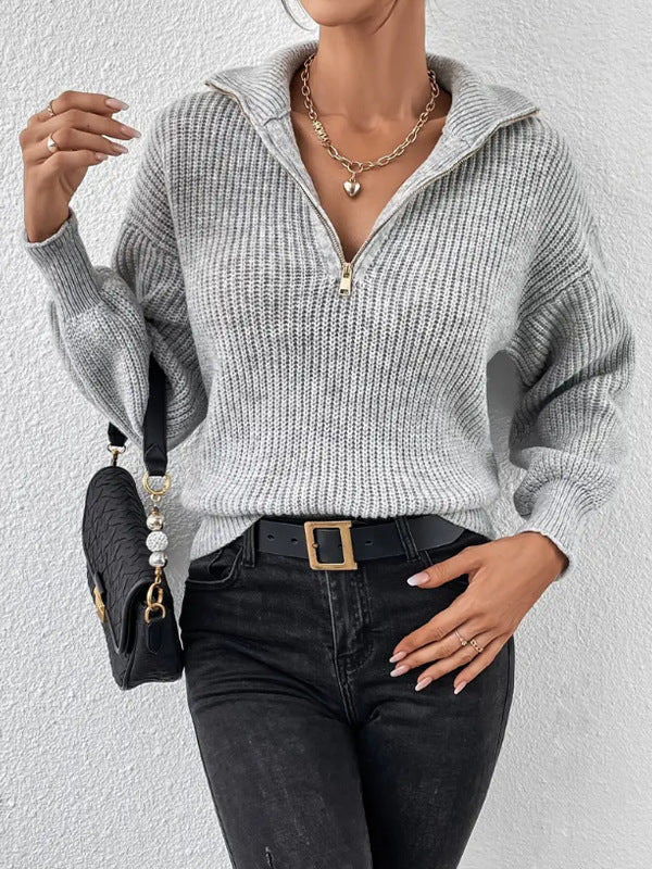 Sweter Half Zip Damski z Szerokim Kołnierzem