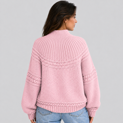 Sweter Warkoczowy Damski Luźny z Półgolfem