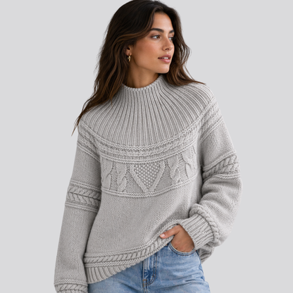 Sweter Warkoczowy Damski Luźny z Półgolfem
