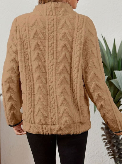 Bluza Polarowa Damska z Zamkiem i Kieszenią Kangurką