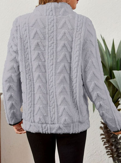 Bluza Polarowa Damska z Zamkiem i Kieszenią Kangurką