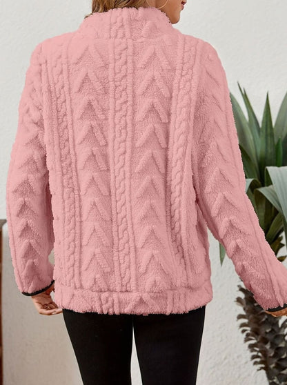 Bluza Polarowa Damska z Zamkiem i Kieszenią Kangurką