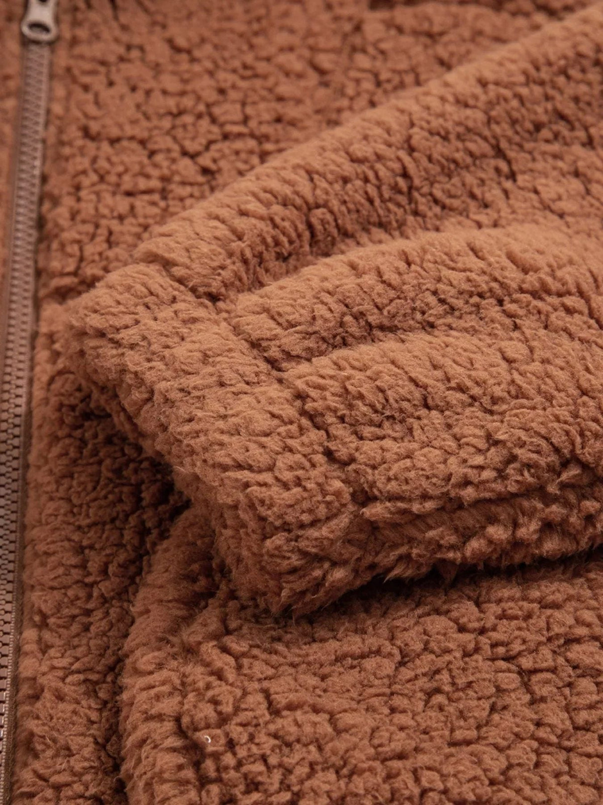 Kurtka Teddy Damska z Kapturem Oversize Brązowa