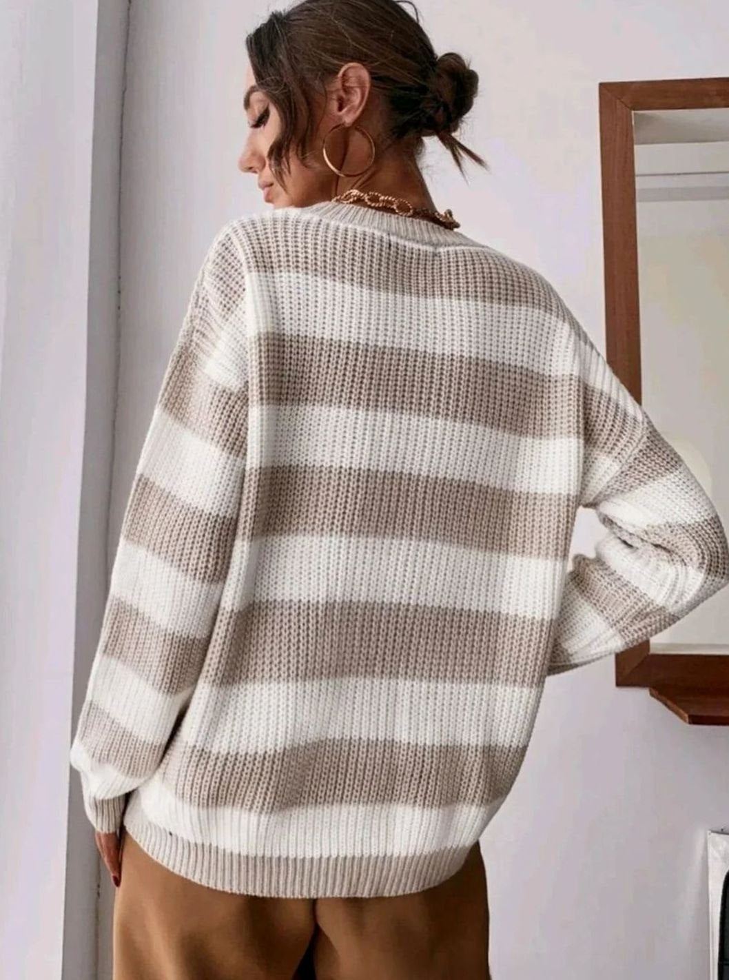 Sweter Damski w Szerokie Paski Gruby Splot