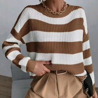 Sweter Damski w Szerokie Paski Gruby Splot