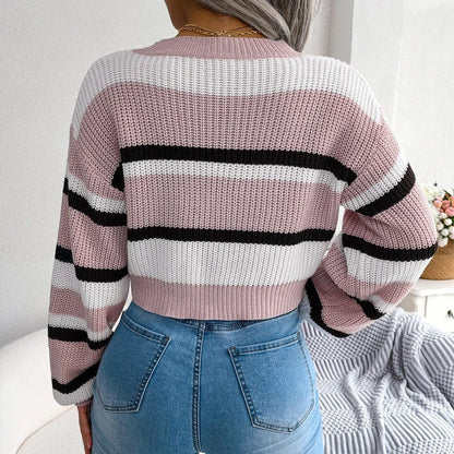 Sweter Krótki Damski w Szerokie Paski