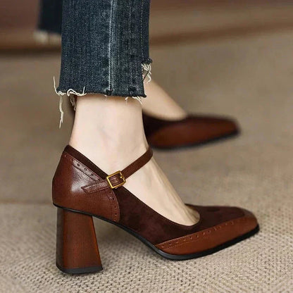 Czółenka Damskie | Czarne Czółenka na Słupku z Paskiem na Kostkę | Elegancki Styl Retro dla Komfortu i Pewności Siebie 1