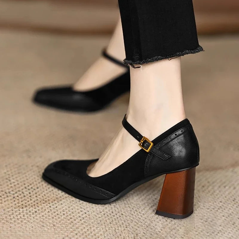 Czółenka Damskie | Czarne Czółenka na Słupku z Paskiem na Kostkę | Elegancki Styl Retro dla Komfortu i Pewności Siebie 7