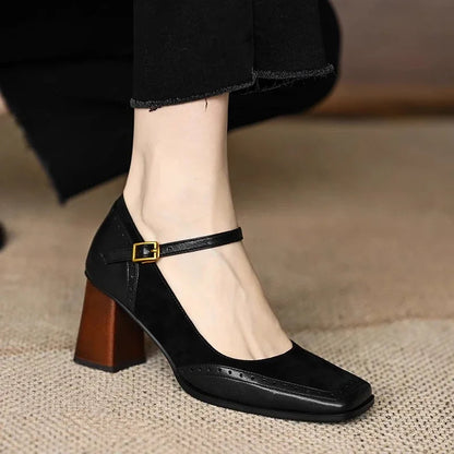 Czółenka Damskie | Czarne Czółenka na Słupku z Paskiem na Kostkę | Elegancki Styl Retro dla Komfortu i Pewności Siebie 8