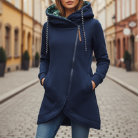 Damska Asymetryczna Długa Bluza z Kapturem Casual