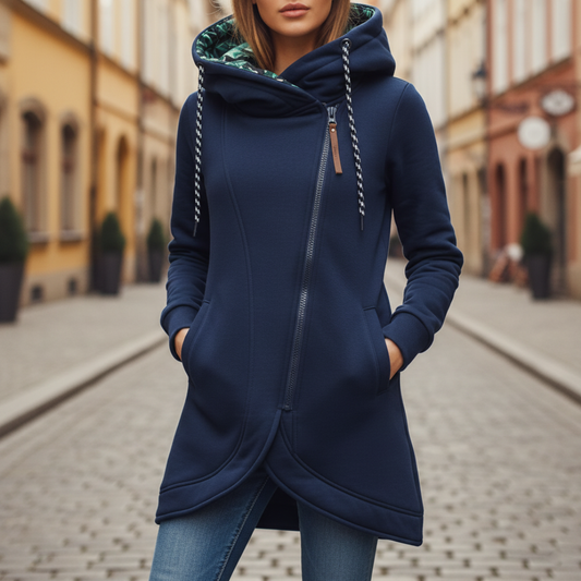 Damska Asymetryczna Długa Bluza z Kapturem Casual
