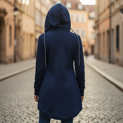 Damska Asymetryczna Długa Bluza z Kapturem Casual