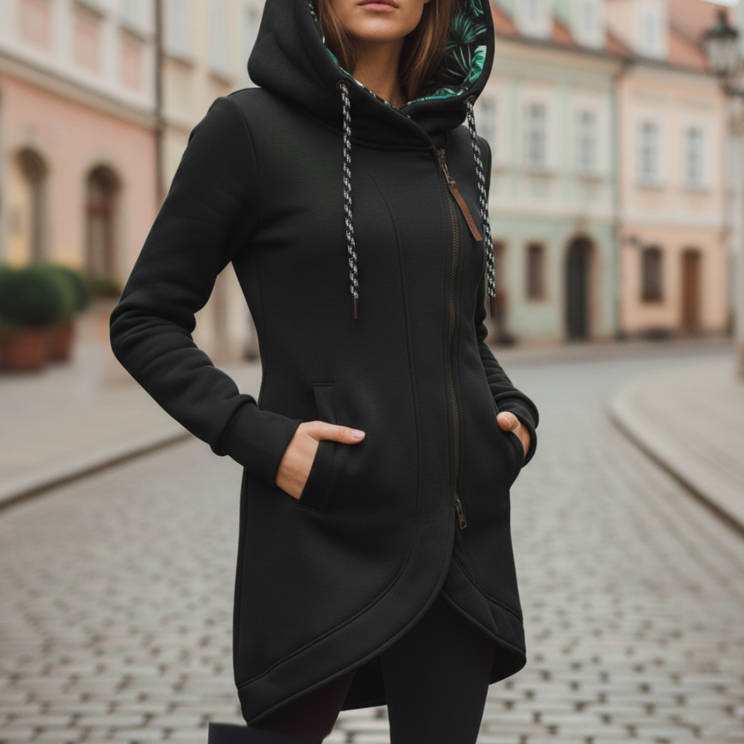 Damska Asymetryczna Długa Bluza z Kapturem Casual