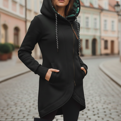 Damska Asymetryczna Długa Bluza z Kapturem Casual