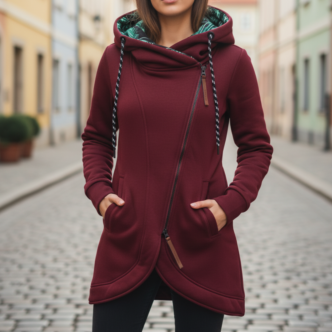 Damska Asymetryczna Długa Bluza z Kapturem Casual