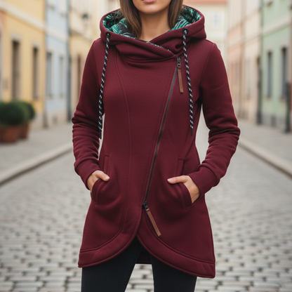 Damska Asymetryczna Długa Bluza z Kapturem Casual