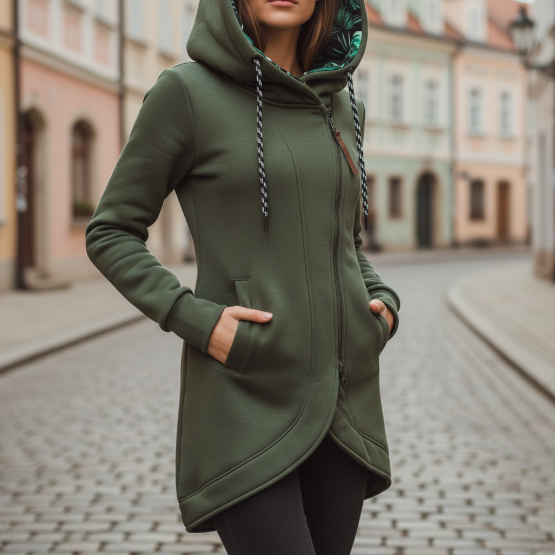 Damska Asymetryczna Długa Bluza z Kapturem Casual