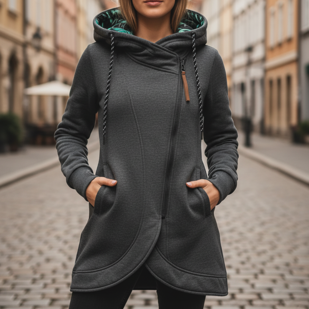 Damska Asymetryczna Długa Bluza z Kapturem Casual