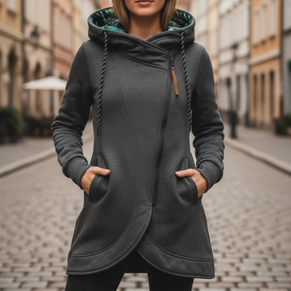 Damska Asymetryczna Długa Bluza z Kapturem Casual