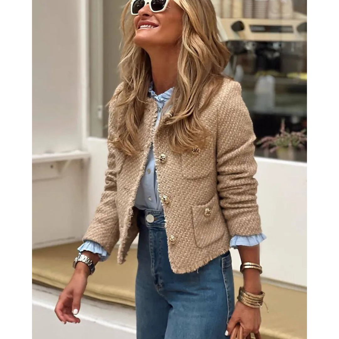 Damska Elegancka Tweedowa Marynarka Camille Rousseau