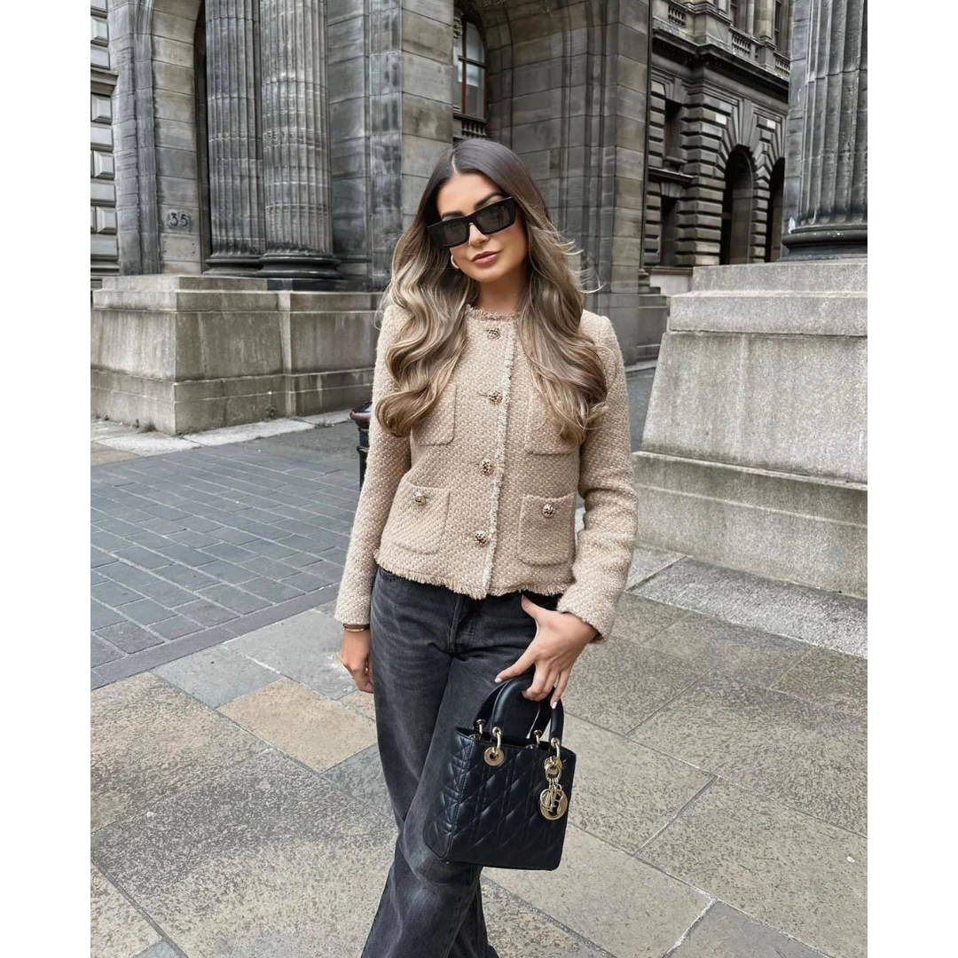Damska Elegancka Tweedowa Marynarka Camille Rousseau