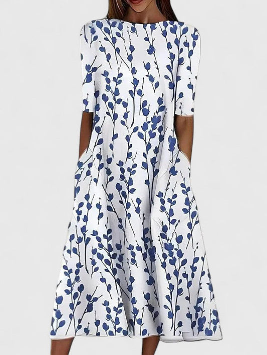 Damska Kwiatowa Sukienka Midi | Elegancka Zwiewna Stylizacja na Wesele