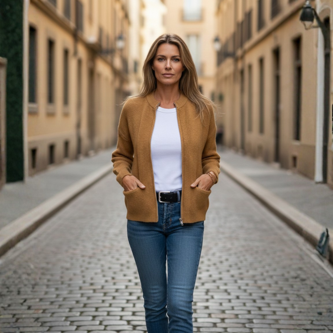Damski Casual Długi Kardigan z Zamek Błyskawiczny i Kieszeniami